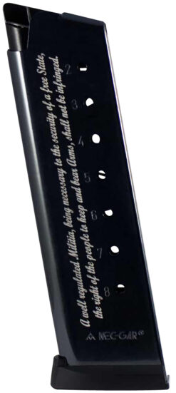Mec-Gar MGCG45082A 1911 Government 8rd 45 ACP, Blued w/2nd Amendment Engraving Carbon Steel