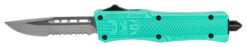 CobraTec Knives STFCTK1SDS CTK-1  Small 2.75" OTF Drop Point Part Serrated D2 Steel Blade/ Tiffany Blue Aluminum Handle Features Glass Breaker Includes Pocket Clip