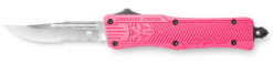 CobraTec Knives SPKCTK1SDS CTK-1  Small 2.75" OTF Drop Point Part Serrated D2 Steel Blade/ Pink Aluminum Handle Features Glass Breaker Includes Pocket Clip
