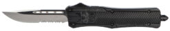 CobraTec Knives MBCTK1MDS CTK-1  Medium 3" OTF Drop Point Part Serrated D2 Steel Blade/Black Aluminum Handle Features Glass Breaker Includes Pocket Clip