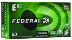 Federal BC45CT1 BallistiClean Reduced Hazard Training 45ACP 155gr Lead Free Frangible 50 Per Box/20 Case