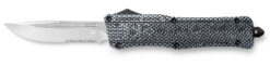 CobraTec Knives LCFCTK1LDS CTK-1  Large 3.75" OTF Drop Point Part Serrated D2 Steel Blade/ Carbon Fiber Aluminum Handle Features Glass Breaker Includes Pocket Clip