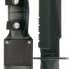Ka-Bar 1271 Fighter  8" Fixed Clip Point Part Serrated Black 1095 Cro-Van Blade, Black Kraton G Handle, Includes Sheath