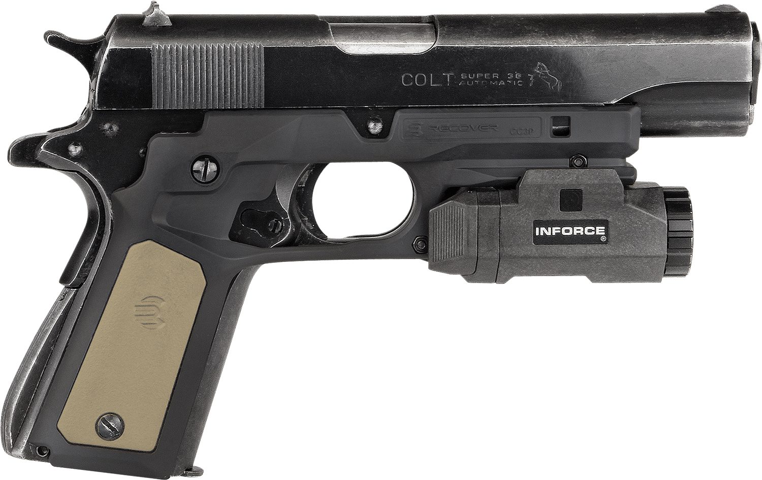 Recover Tactical CC3P0102 Frame Grip Black Polymer Frame with Interchangeable Black & Tan Panels for Standard Frame 1911