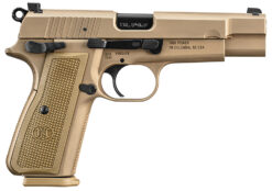 FN 66101117 High Power  9mm Luger 10+1, 4.70" Black Target Crown Steel Barrel, Flat Dark Earth PVD Serrated Steel Slide & Steel Frame w/Beavertail, FDE Textured Polymer Grip, Ambidextrous