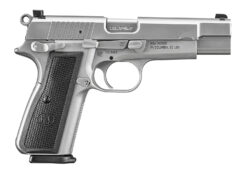 FN 66101116 High Power  9mm Luger 10+1 4.70" Black Target Crown Steel Barrel, Stainless PVD Serrated Steel Slide, Matte Stainless Steel Frame w/Beavertail, Black Textured Polymer Grip, Ambidextrous