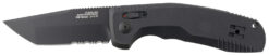 S.O.G SOG15380457 SOG-TAC Auto 3.43" Folding Tanto Part Serrated Black TiNi Cryo D2 Steel Blade Black Micro-Textured Anodized Aluminum Handle Includes Pocket Clip