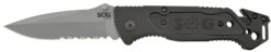 S.O.G SOG-FF24-CP Escape  3.40" Folding Clip Point Part Serrated Bead Blasted 9Cr18MoV SS Blade Black Anodized Aluminum Handle Includes Belt Clip