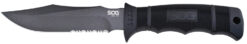 S.O.G SOGM37K Seal Pup  4.75" Fixed Clip Point Part Serrated Powder Coated AUS-8A SS Blade Black w/Raised Diamond Pattern GRN Handle Includes Sheath