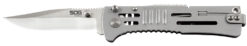 S.O.G SOG-SJ31-CP SlimJim  3.18" Folding Clip Point Plain Satin AUS-8A SS Blade Bead Blasted 420 Stainless Steel Handle Includes Belt Clip