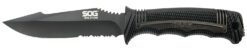 S.O.G SOGSS1003CP Seal Strike 4.90" Fixed Clip Point Part Serrated AUS-8A SS Blade Black Textured GRN/SS Handle Includes Belt Clip/Sheath