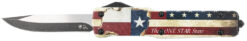 Templar Knife MZTX321 Premium Weighted Texan Slim 3.16" OTF Drop Point Plain Black Oxide Stonewashed D2 Steel Blade, 4.93" Red/White/Blue w/"The LONE STAR State" Aluminum Zinc Alloy Handle