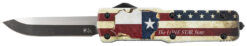 Templar Knife SZTX321 Premium Weighted Texan Small 3" OTF Drop Point Plain Black Oxide Stonewashed D2 Steel Blade, 4.50" Red/White/Blue w/"The LONE STAR State" Aluminum Zinc Alloy Handle