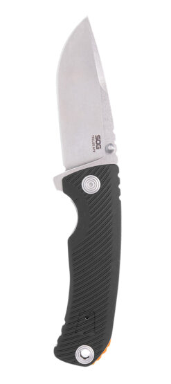 S.O.G SOG11060243 Tellus ATK 3.50" Folding Clip Point Plain Stonewashed Cryo 440C SS Blade/ Black Textured w/Orange Backspacer GRN Handle Includes Belt Clip