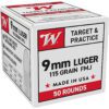 Winchester Ammo W9MM50   9mmLuger 115gr Full Metal Jacket 50 Per Box/20 Case
