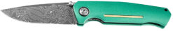 Boker 111102DAM   3.22" Drop Point Plain Damascus Blade Green Aluminum Handle