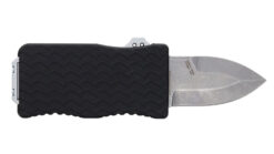 Schrade 1135969 Uproar  Automatic Mini 1.90" OTF Dagger Plain Satin D2 Steel Blade, Black Textured Aluminum Handle