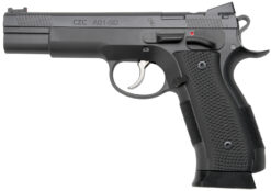 Cz Custom Shop 96333 A01-SD  9mm Luger 19+1 5" Match Grade Bull Barrel, Black Optic Cut/Serrated Steel Slide, Black Polycoat Steel Frame w/Beavertail, Black G10 Grip, Short Dustcover