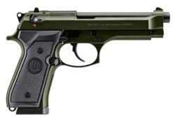Beretta USA J92F300GR15 92FS  Full Size Frame 9mm Luger 15+1 4.90" Black Steel Barrel, OD Green Cerakote Serrated Slide, OD Green Cerakote Aluminum Frame w/Beavertail, Black Textured Grip