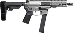 CMMG 99A290FTNG Banshee FE MkGs 9mm Luger 33+1 5" Black Nitride Threaded Barrel, M-LOK Handguard, Tungsten Cerakote Aluminum Receiver w/Picatinny Rail, Black Polymer CMMG RipBrace, CMMG Zeroed Grip