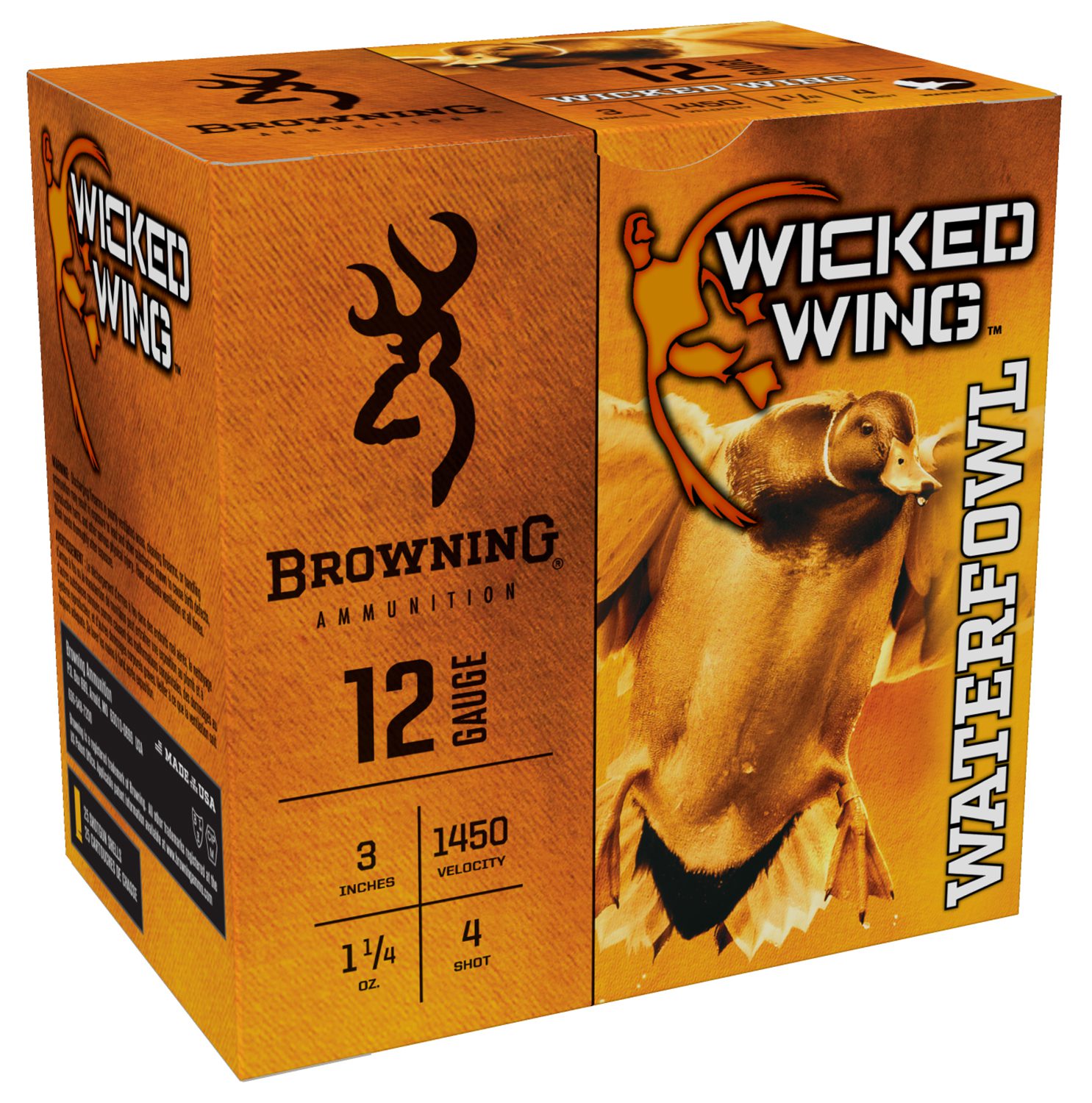 Browning Ammo B193421234 Wicked Wing 12Gauge 3" 1 1/4oz 4Shot 25 Per Box/10 Case