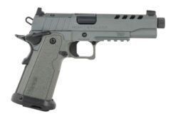 Tisas Arms 12500006 1911 Night Stalker 9mm Luger 17+1 5.30" Threaded Barrel, Gray Cerakote Carbon Steel Optic Cut/Serrated Slide & Frame w/Picatinny Rail, Polymer Grip