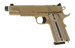 Tisas Arms 10100565 1911 Duty 45 ACP 8+1 5" Threaded Barrel, Flat Dark Earth Stainless Steel Serrated Slide & Frame w/Picatinny Rail, G10 Grip