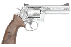 Smith & Wesson 14783 Model 686 +  L-Frame Medium 357 Mag/38 Special +P 7 Shot 4.13" Stainless Steel Engraved Barrel, Cylinder & Frame, Tyler Gun Works Bear Hugger Walnut Grip, Exposed Hammer