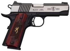 Browning 051913492 1911-380 Black Label Medallion Pro Compact 380 ACP 8+1, 3.63" Target Crown Steel Barrel, Blackened w/Silver Polished Flats Serrated SS Slide, Matte Black Polymer Frame w/Beavertail