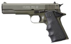 Chiappa Firearms 401121 1911-22  22 LR 10+1 5" OD Green Serrated Steel Slide & Beavertail Frame, Black Hogue Rubber w/Finger Grooves Grip