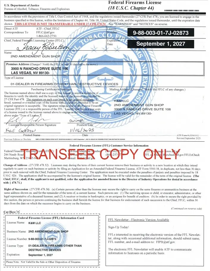 LAS VEGAS  FFL Transfer Form