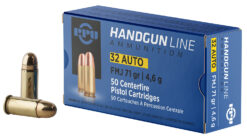 PPU PPH32AF Handgun  32ACP 71gr Full Metal Jacket 50 Per Box/20 Case